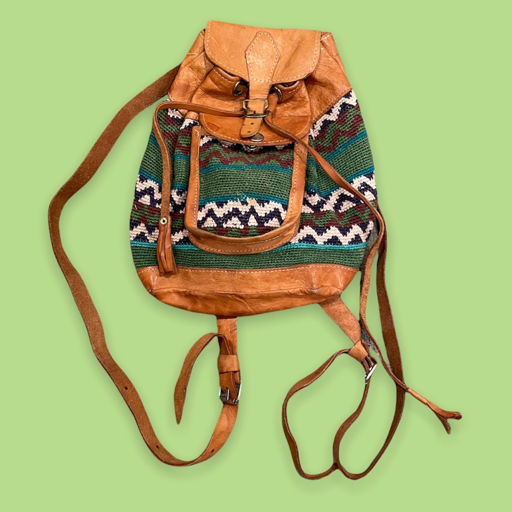 small vintage 70s leather backpack